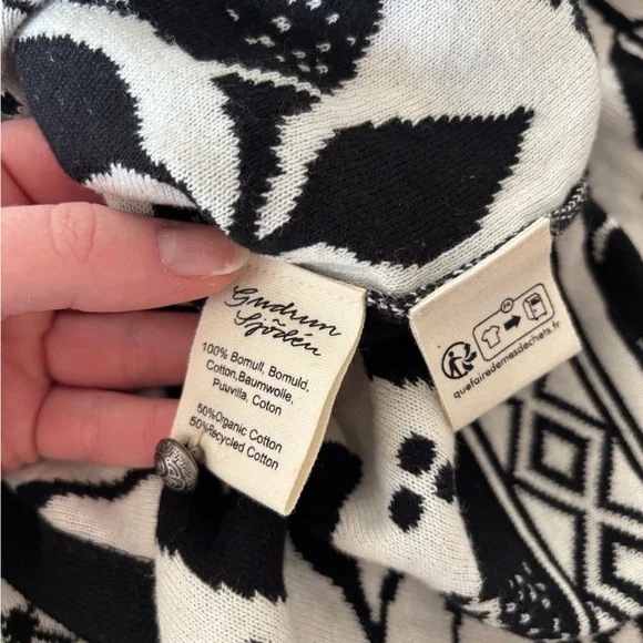 NWT Gudrun Sjoden Scandinavian Black White Lemon Organic Cotton Cardigan Size XL - Picture 8 of 10
